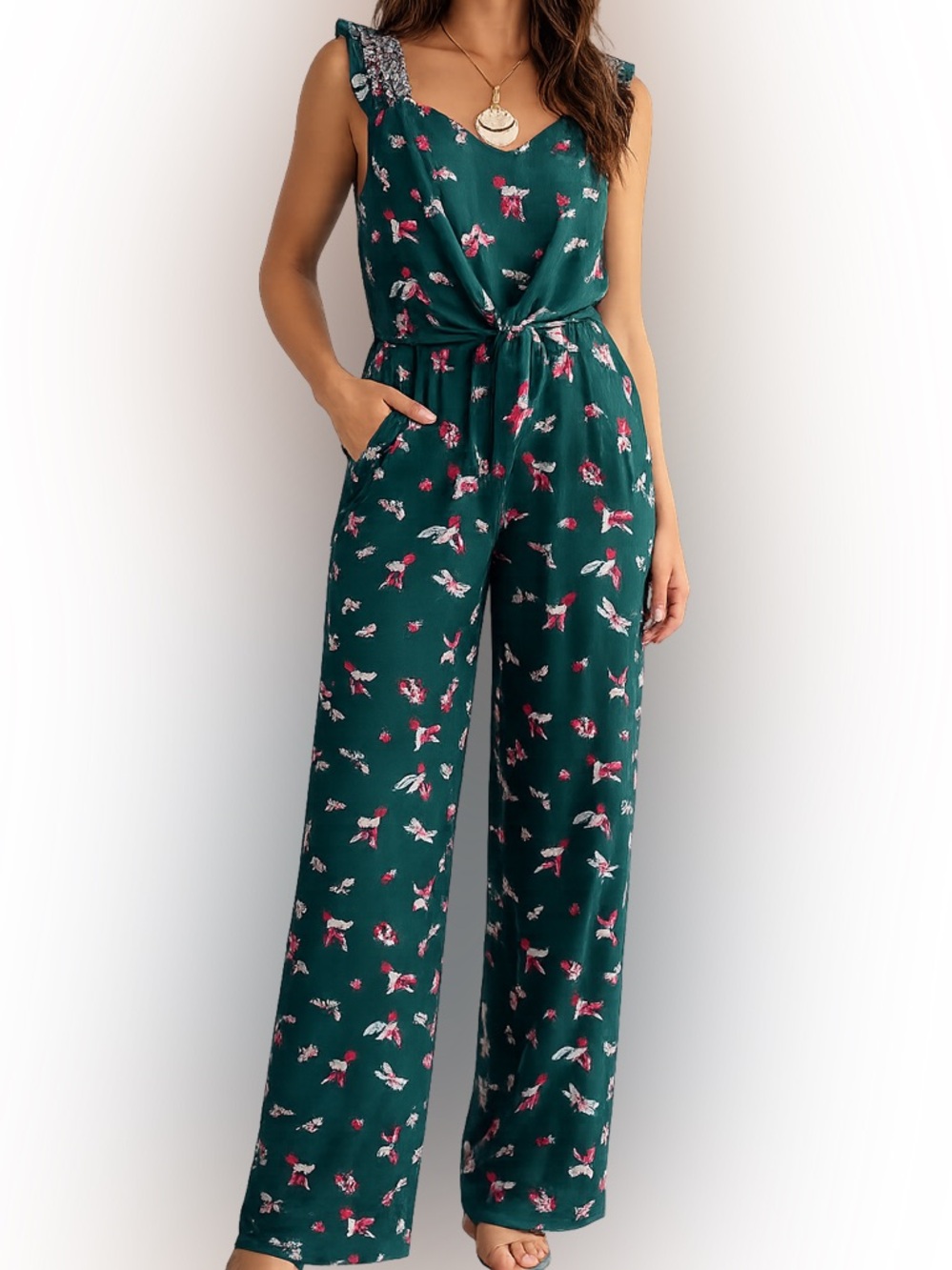 MATILDA JANE Emerald Green Bird and Butterfly Print Jumpsuit Size XS NWT